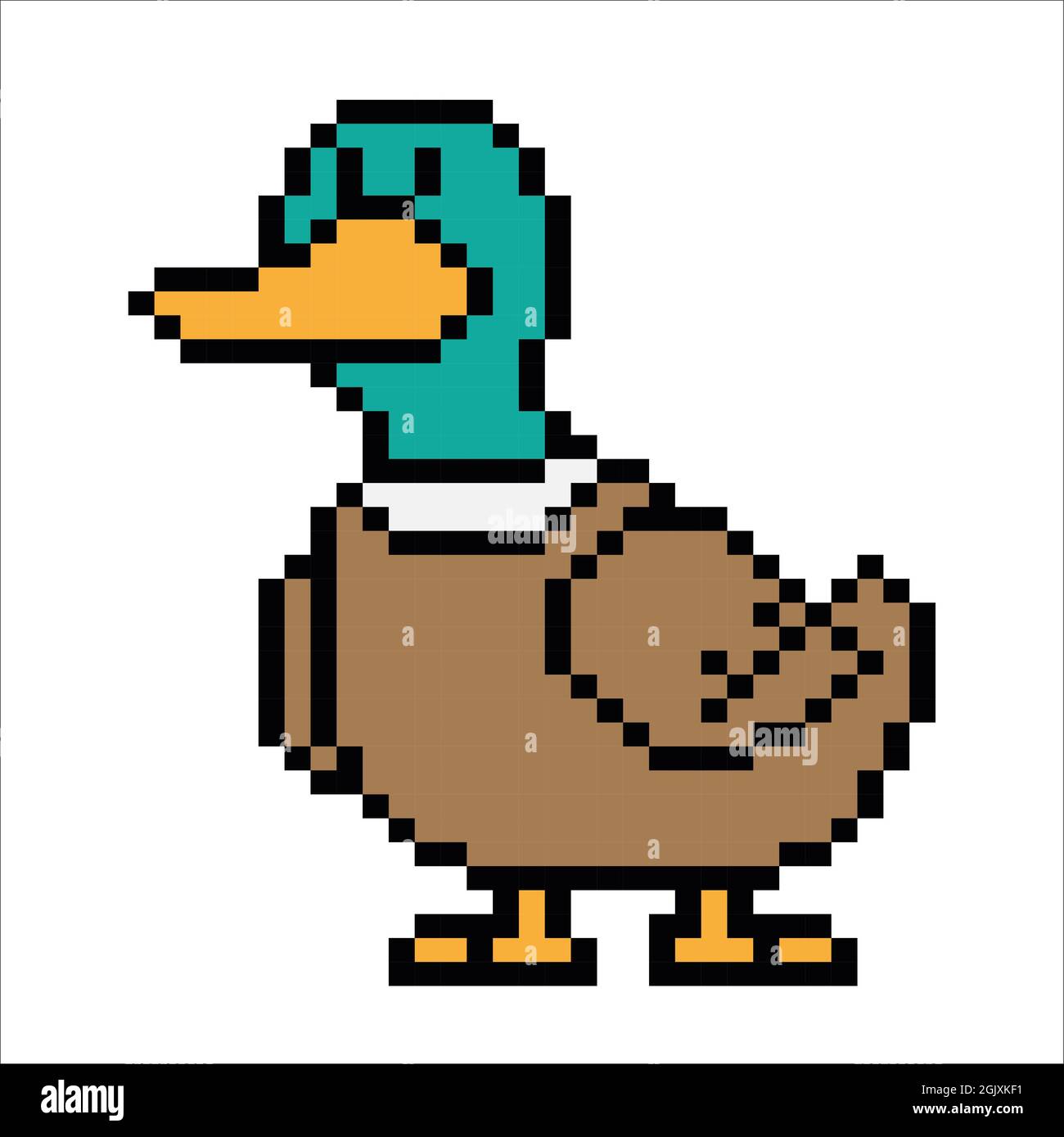 duck Pixel Art isolated on white Background. bit icon. Vector illustration. Pixel design illustration. Pixel art. Stock Photo
