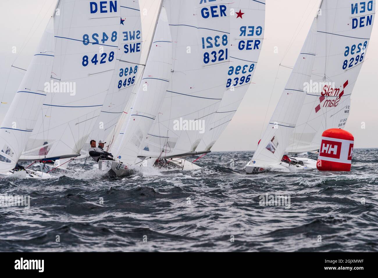 Weltmeisterschaften Starboot  bei der Kieler Woche 2021 viel Gedränge an der Wendeboje Stock Photo