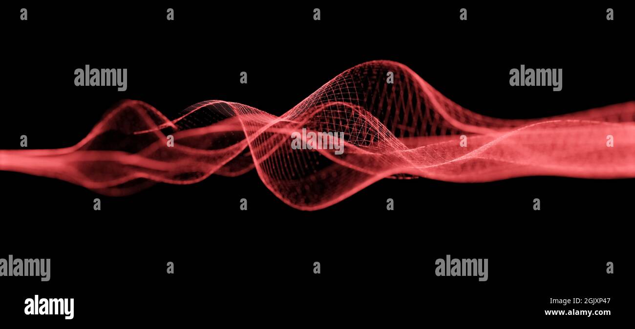 Red sound waves with different frequency or wavelength, bright glowing