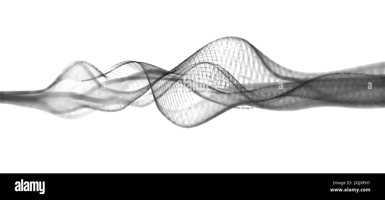 Abstract visualization of monochrome grey wireframe sound waves with different frequency or wavelength isolated on bright white background Stock Photo