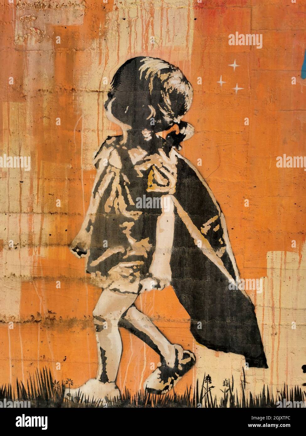 Little Girl with Cape Graffiti Porto Portugal Stock Photo