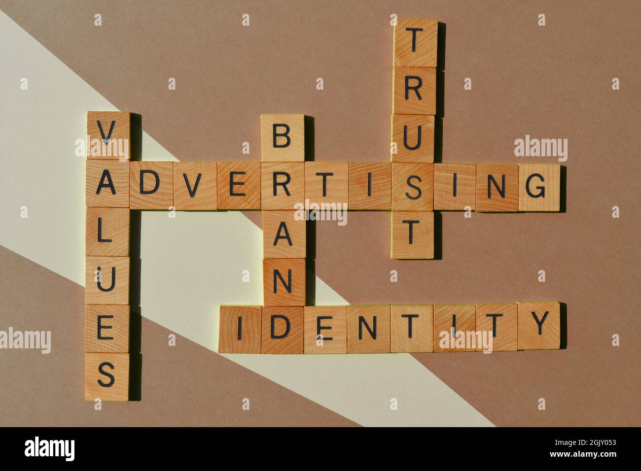 Advertising Brand Identity Values Trust Words In Wooden Alphabet Letters In Crossword Form 