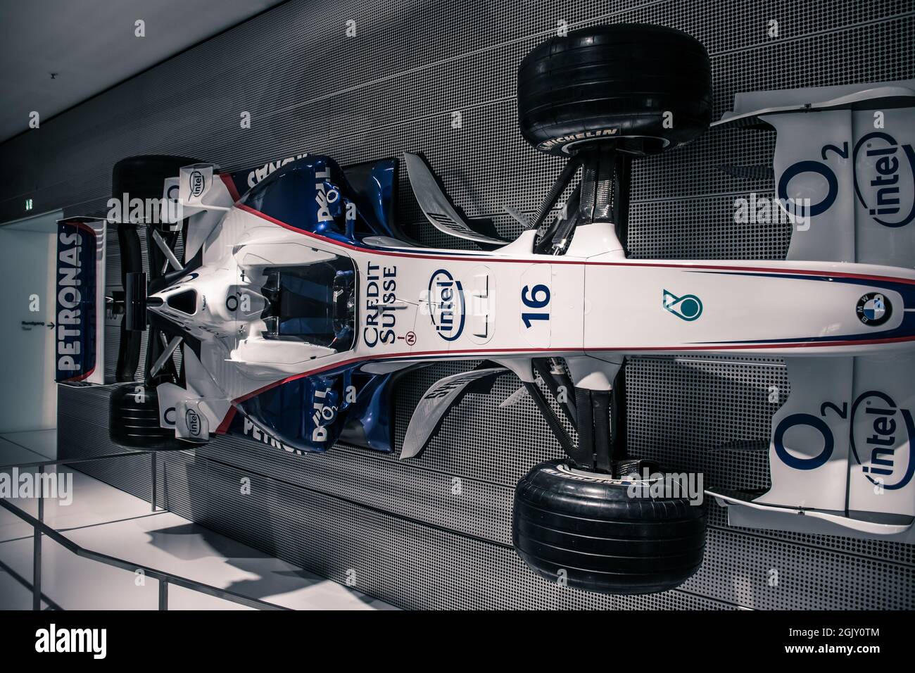 Munich/ Germany - May, 24 2019:  Formula One car of BMW Sauber team in BMW Museum/ BMW Welt. BMW Sauber was the 2nd F1 team in 2007 and the 3rd in 200 Stock Photo