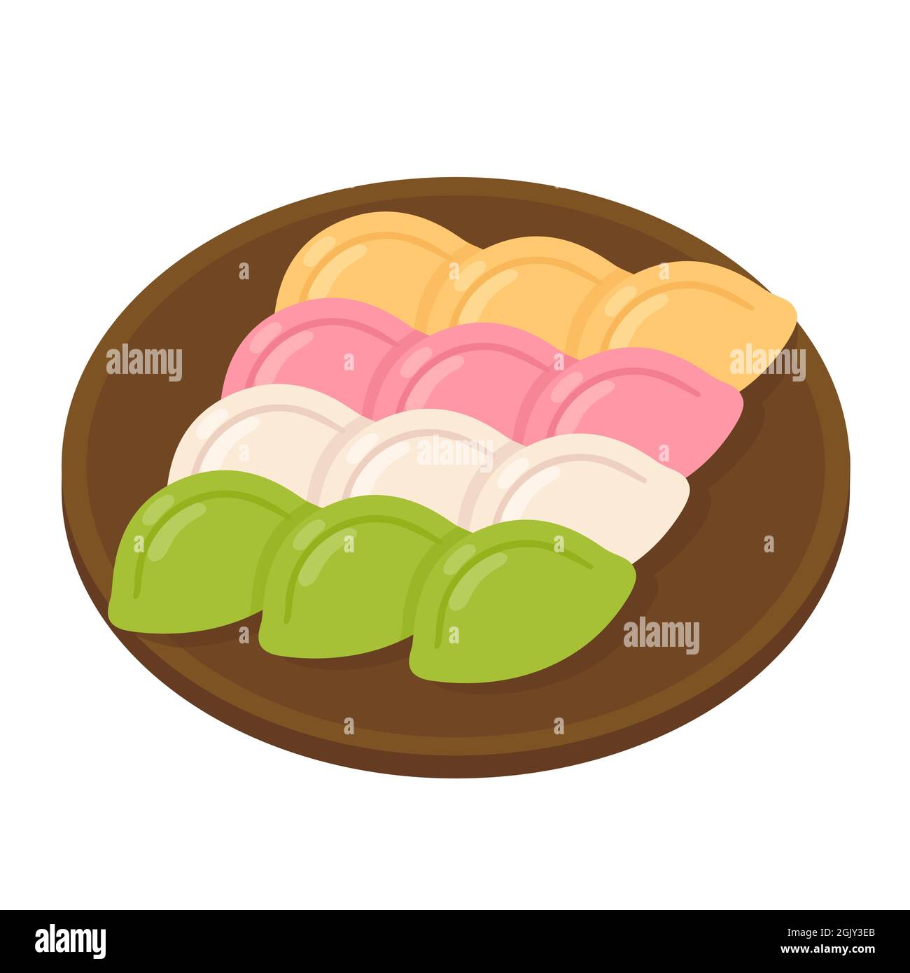 Songpyeon, traditional Korean food, half-moon shaped rice cakes with sweet filling. Flat cartoon design, vector illustration. Stock Vector