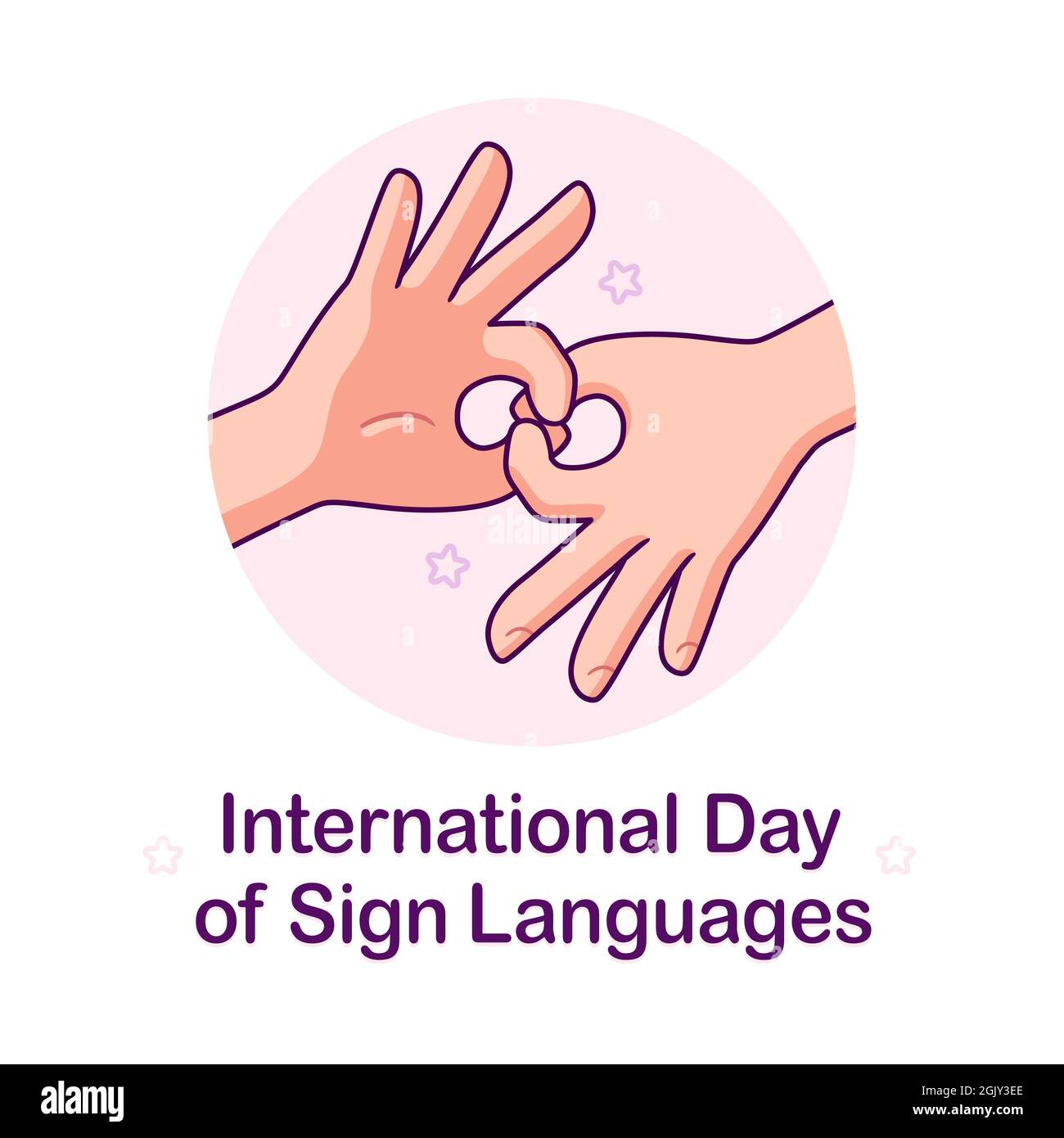 International day of Sign Languages poster. Cartoon hands making symbol 'Connect'. Vector illustration. Stock Vector