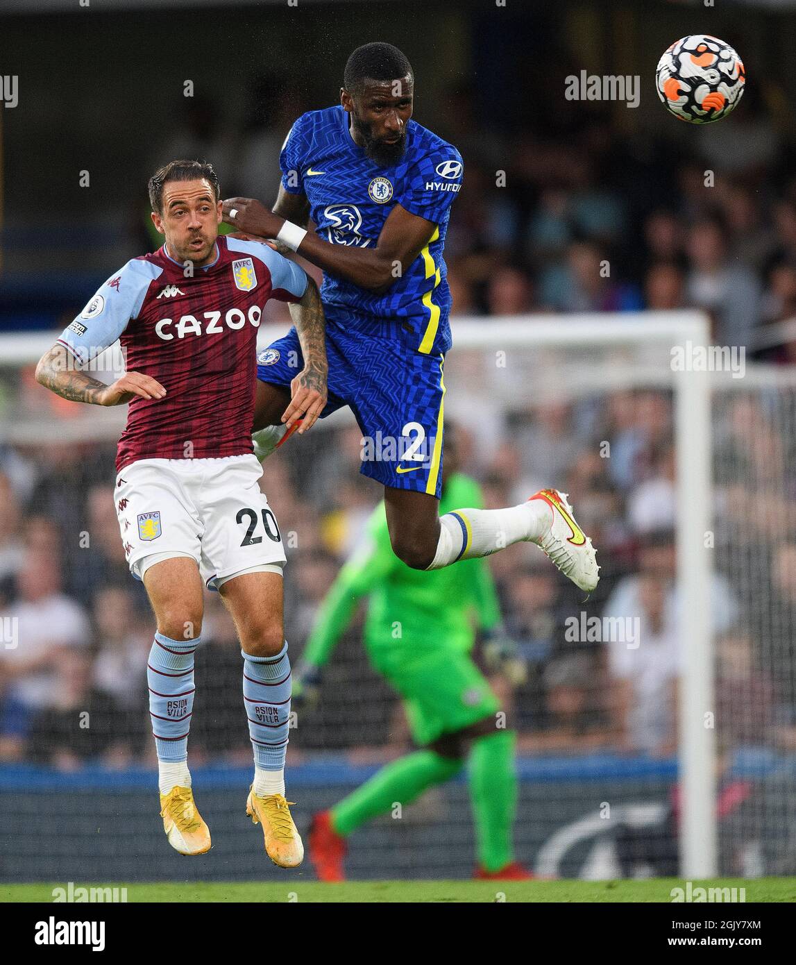 11 September 2021 - Chelsea v Aston Villa -The Premier League   Danny Ings and Antonio Rudiger during the Premier League match at Stamford Bridge, London. Picture Credit : © Mark Pain / Alamy Live News Stock Photo