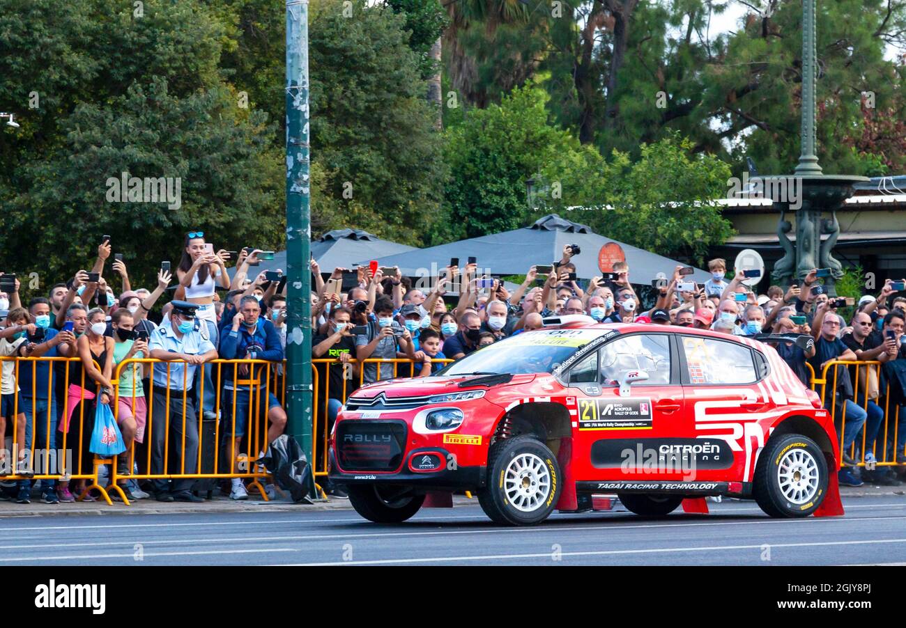 Racing car Citroen C3 WRC, of TRT World Rally Team, during the first stage of Rally Acropolis 2021, held in Athens, Greece. Stock Photo