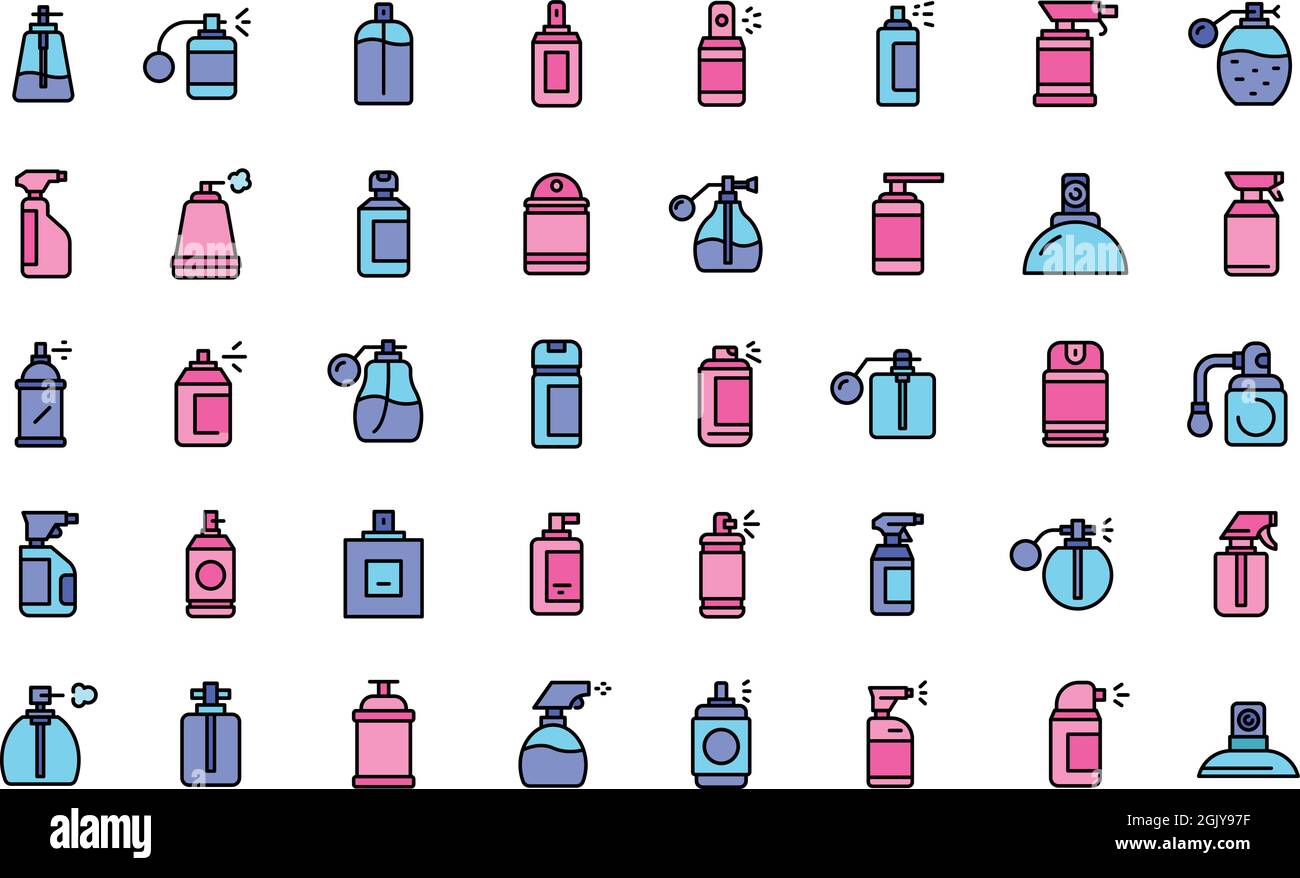 Spray bottle icons set. Outline set of spray bottle vector icons thin ...