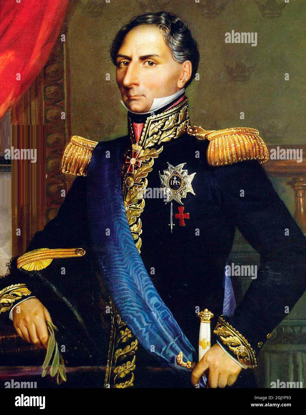 Marshal Jean-Baptiste Bernadotte who became King Carl XIV John of Sweden, Carl III John of Norway. Napoleon's trusted Maréchals. Napoleon only promoted his men by merit, not by their title, which gave him a formidable army during the Napoleonic Wars.  Bernadotte was the son of a prosecutor. Stock Photo