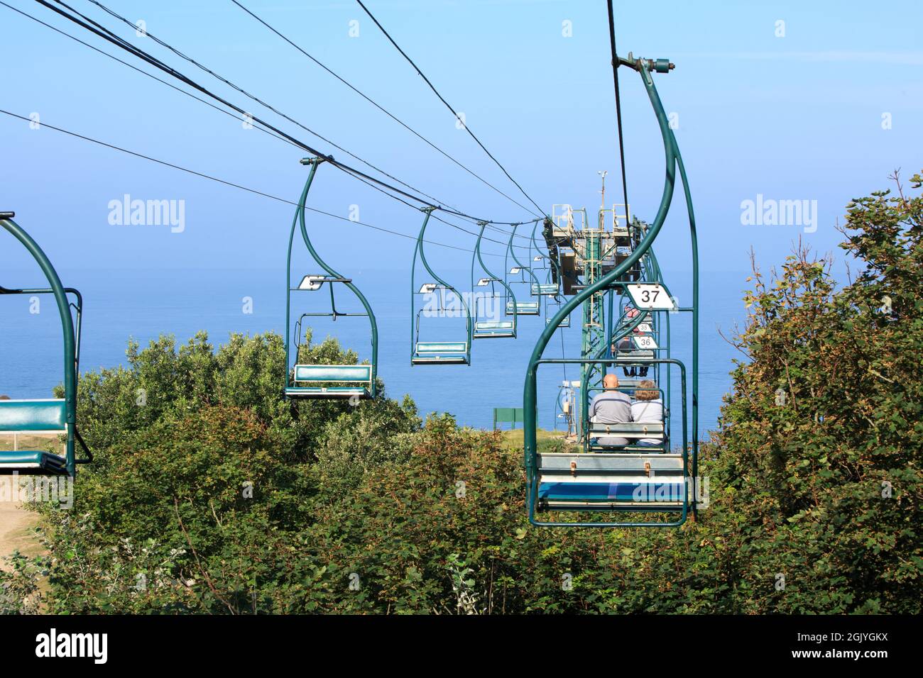 The Needles Chair Lift, Isle of Wight, 2021. A chairlift carrying