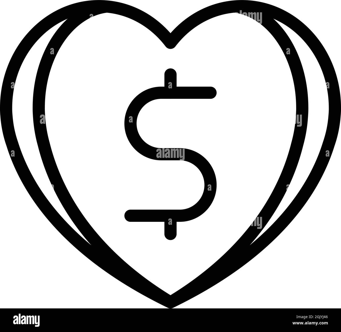 Dollar heart icon outline vector. Money donate. World charity Stock Vector