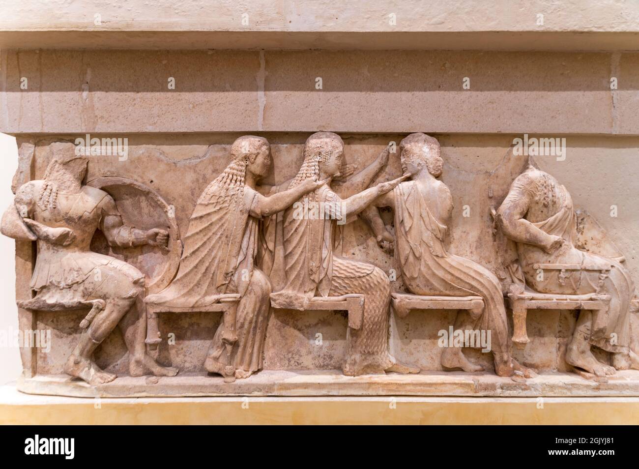 Detail from an ancient Greek pediment Stock Photo
