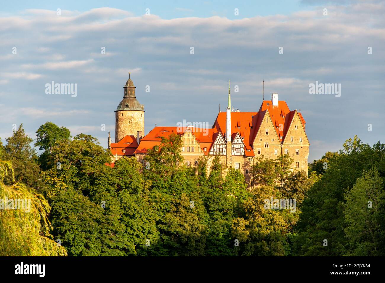 Czocha (Tzschocha) medieval castle in Lower Silesia in Poland. Built in 13th century (the main keep) with many later additions. Summer, early morning Stock Photo