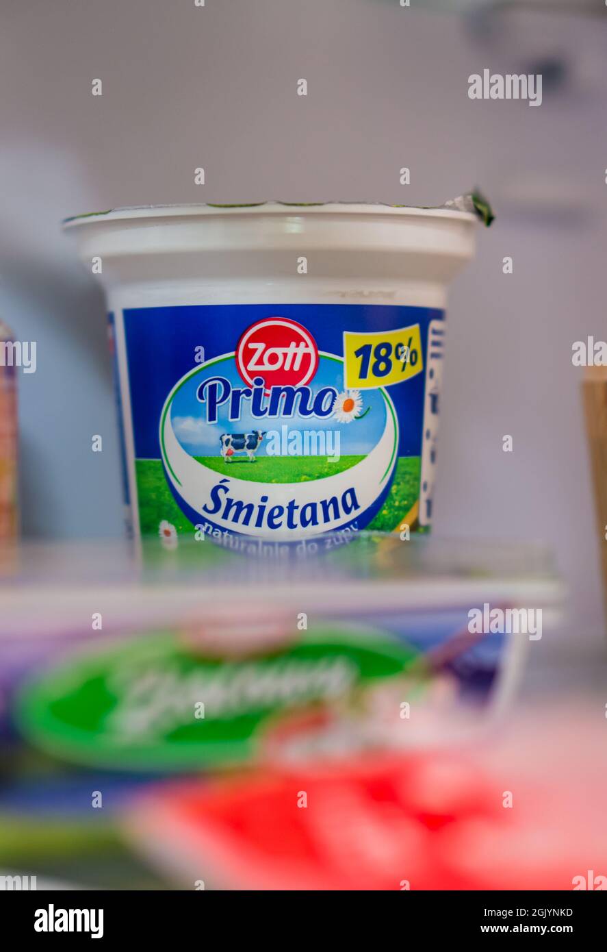 POZNAN, POLAND - Mar 27, 2018: A Polish Zott Primo 18 percent cream Stock  Photo - Alamy