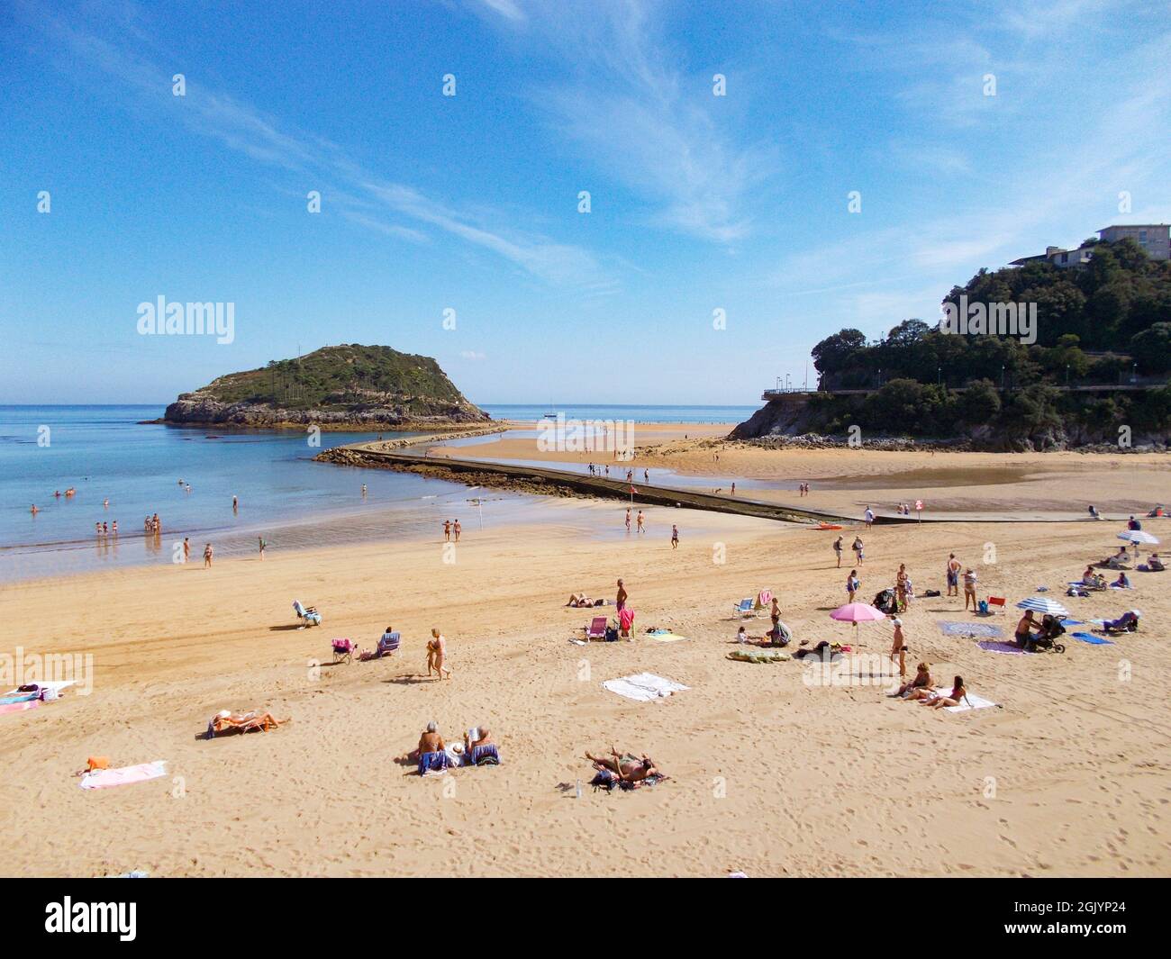 Port and beach of the municipality of Lekeitio-Lequeitio, in the Basque Country, north of Spain. Located next to the Cantabrian Sea. Europe. Stock Photo