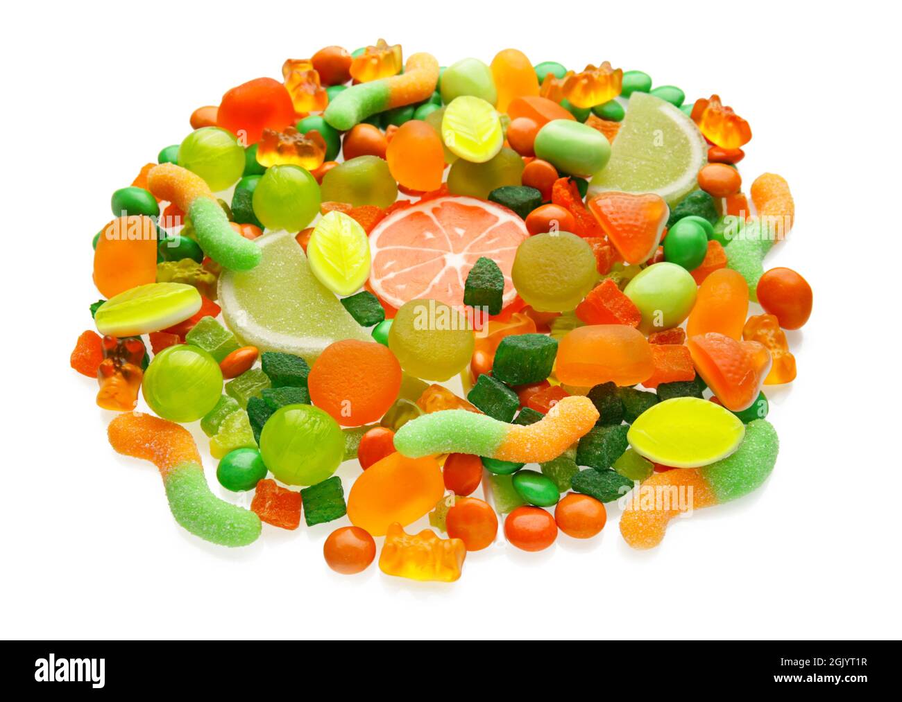 Colorful candies on white background Stock Photo - Alamy