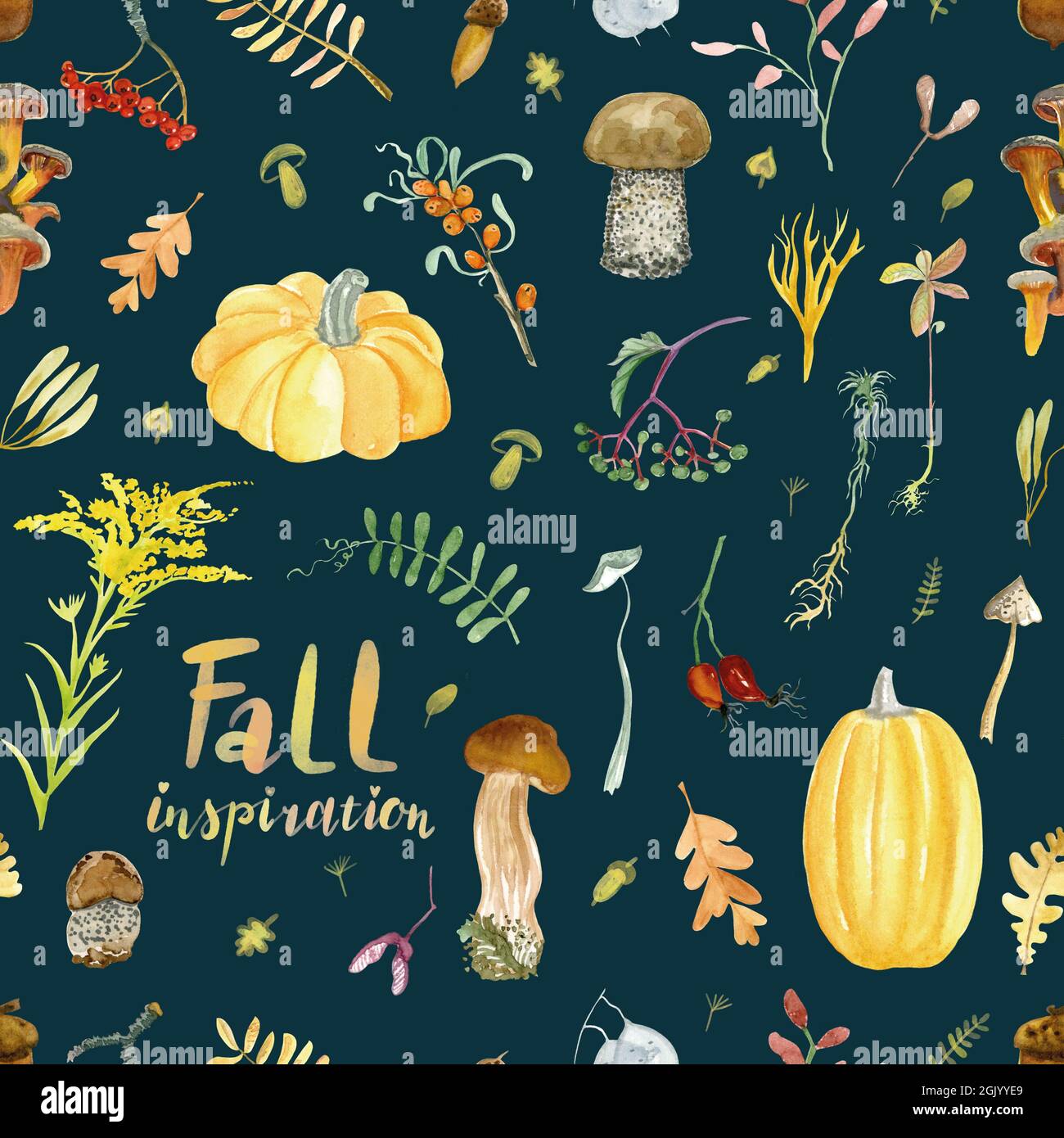 Fall inspiration watercolour pattern on the dark blue background for ...