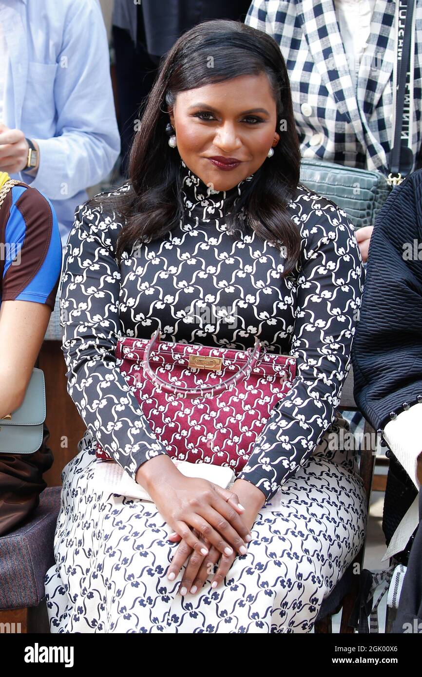 New York, USA. 12th Sep, 2021. Mindy Kaling sits in the frontrow at the Tory  Burch fashion show during Spring/Summer 2022 Collections Fashion Show at  New York Fashion Week in New York,