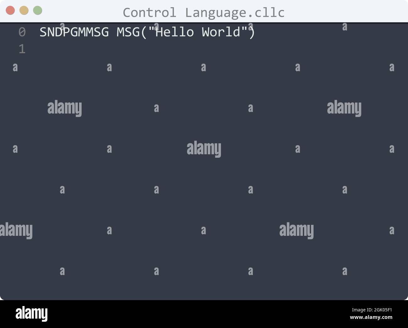 Control Language language Hello World program sample in editor window ...