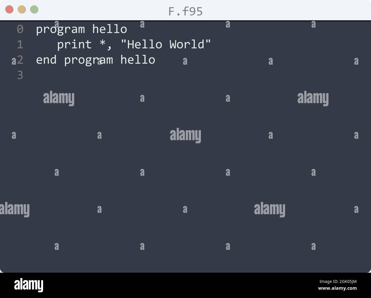 F language Hello World program sample in editor window illustration ...