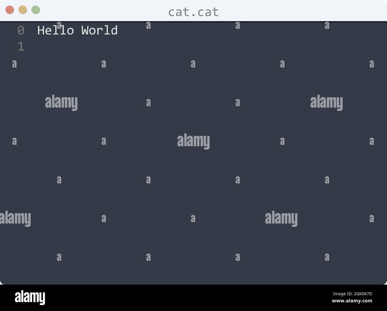 cat language Hello World program sample in editor window illustration ...