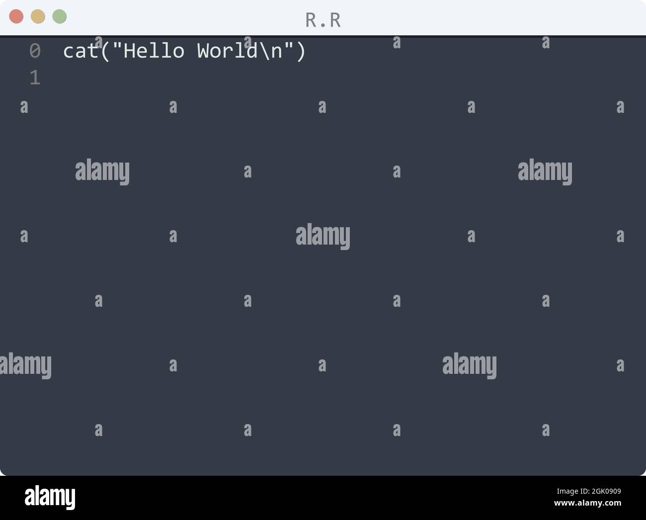 R language Hello World program sample in editor window illustration ...