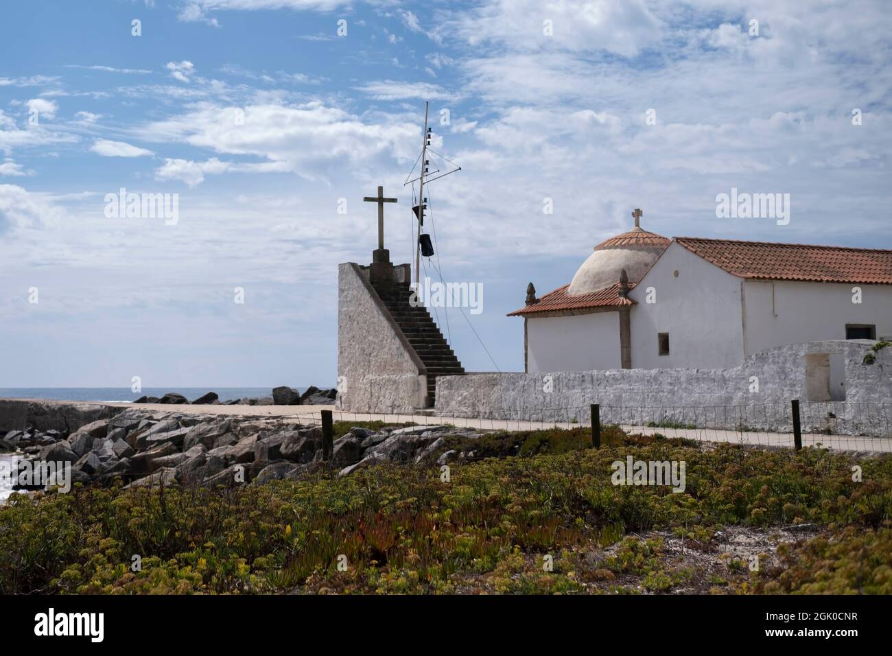 View of Vila do Conde North Jetty, Atlantic, Portugal. Stock Photo