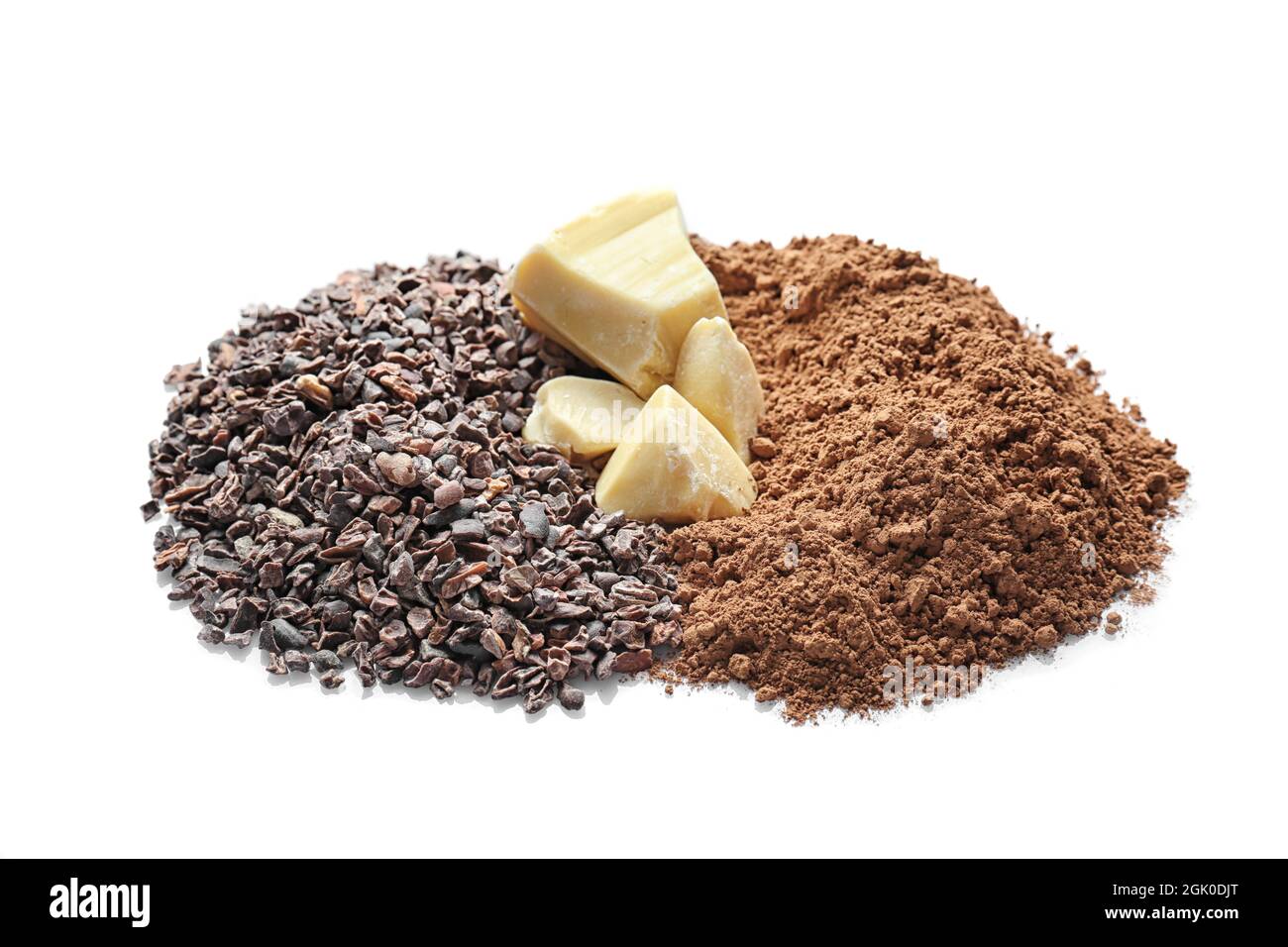 Cocoa nibs, butter and powder on white background Stock Photo Alamy