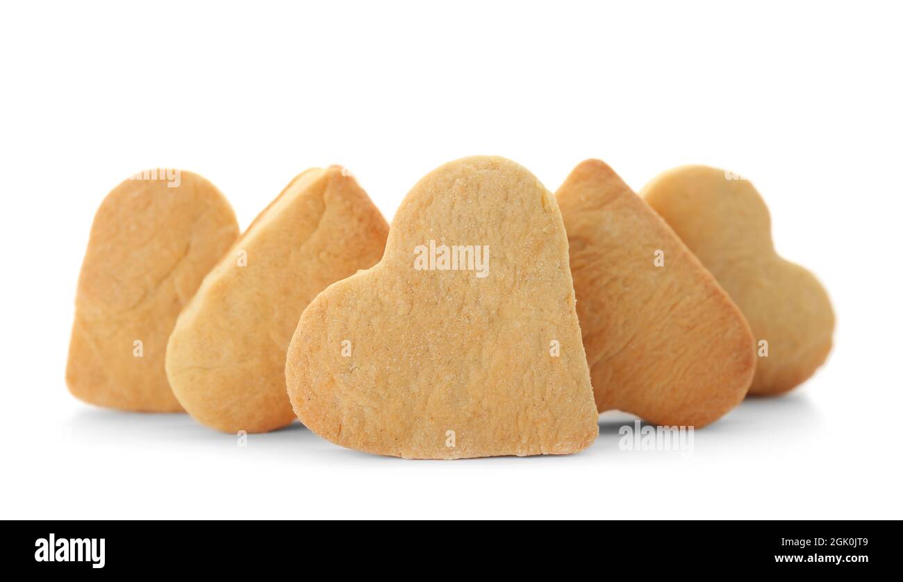 Heart shaped butter cookies on white background Stock Photo Alamy