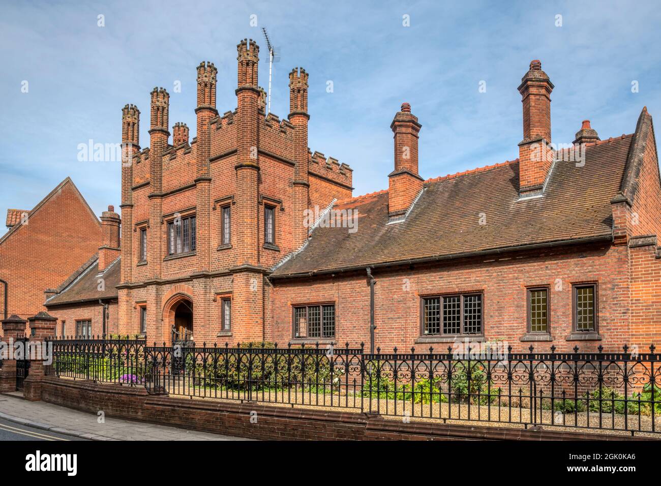 The Burkitt Homes almshouses in Queen Street, King's Lynn were built in 1909 and are Grade II listed. Stock Photo