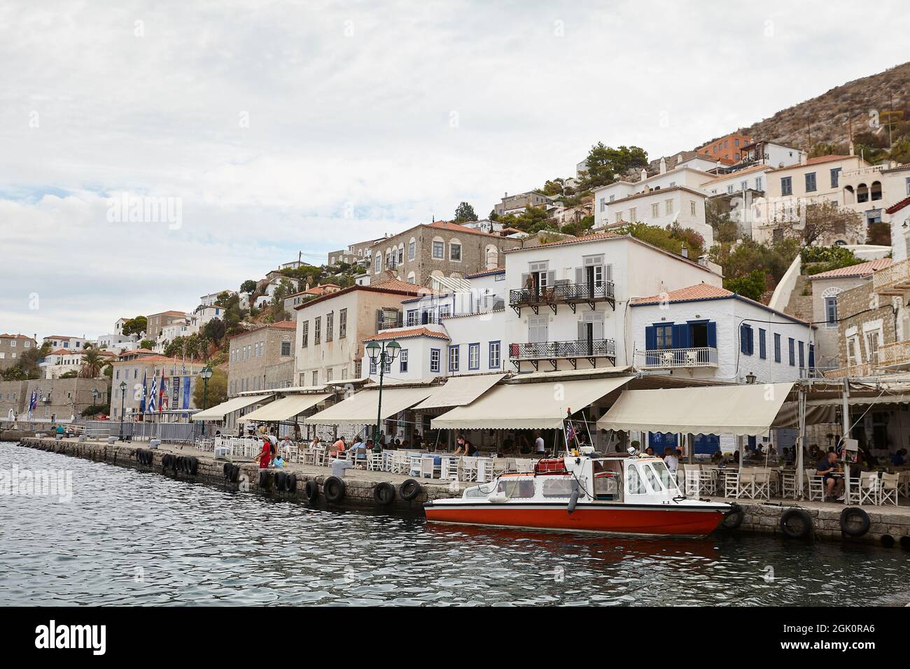 Hydra port and water taxi Stock Photo
