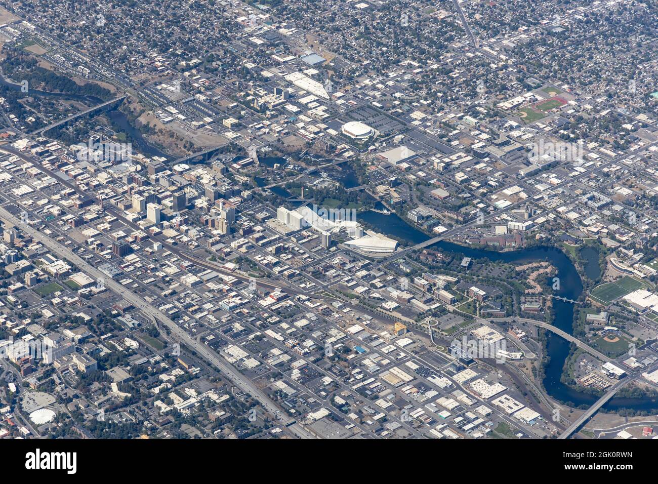 Aerial View of Spokane, Washington, USA Stock Photo