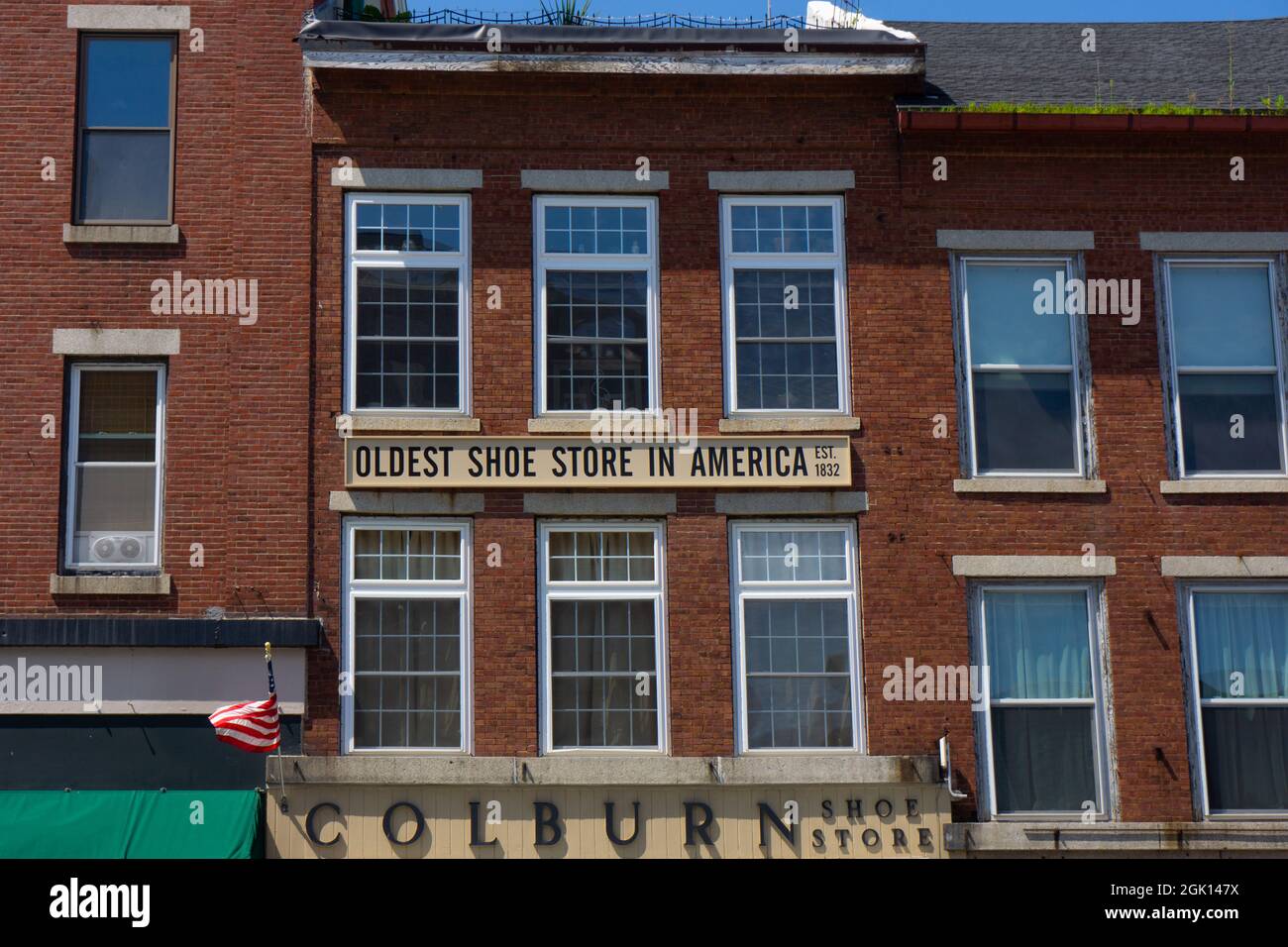 Old shoe store in Belfast, Maine. Stock Photo