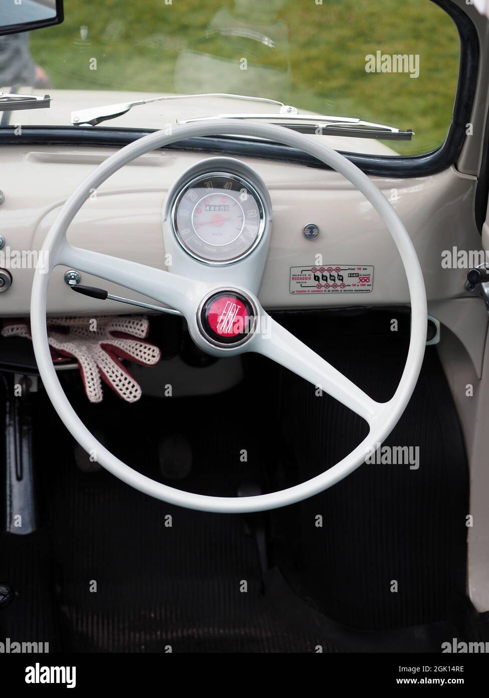 Fiat 500 interior with driving gloves Stock Photo