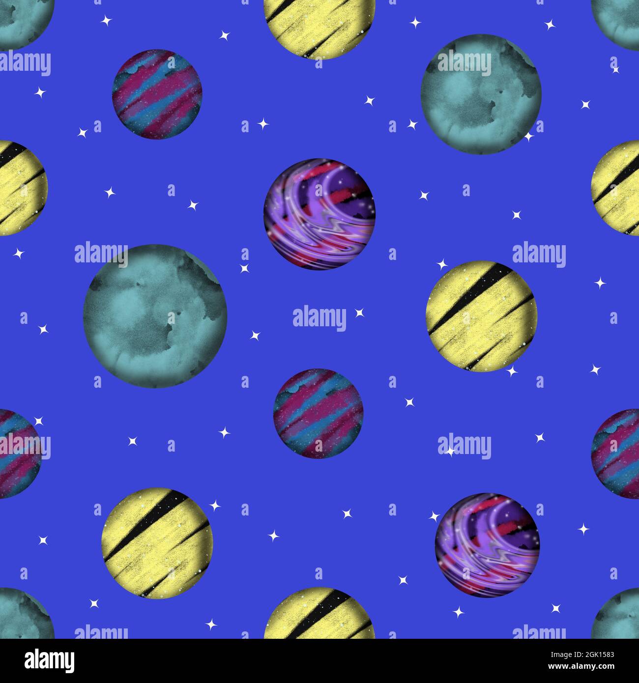 Space seamless pattern with planets and stars. Bright texture for kids ...