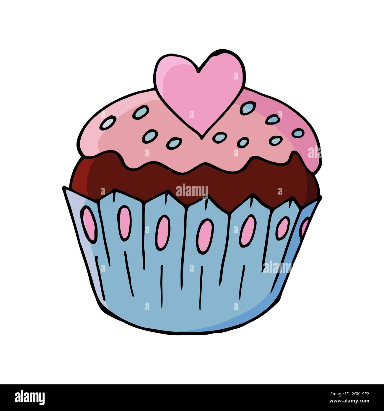 Cupcake icon with heart, muffin in hand draw style. Vector ...