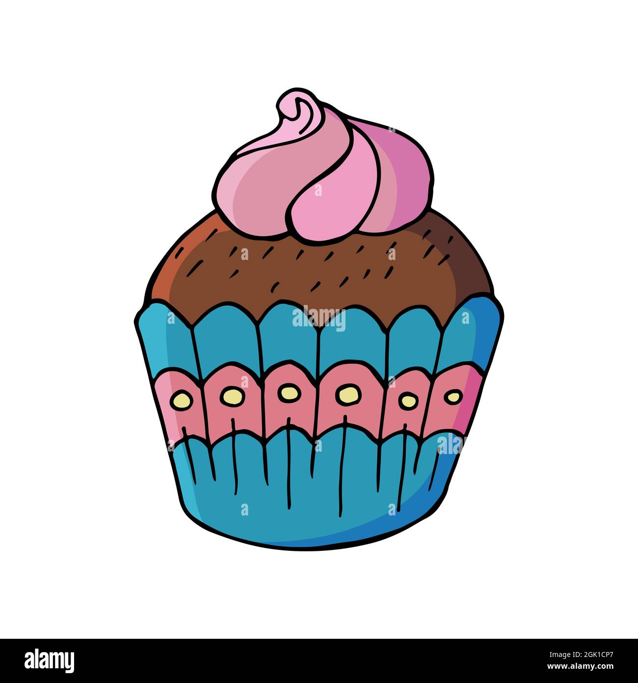 Cupcake icon with marshmallow, muffin in hand draw style. Vector ...