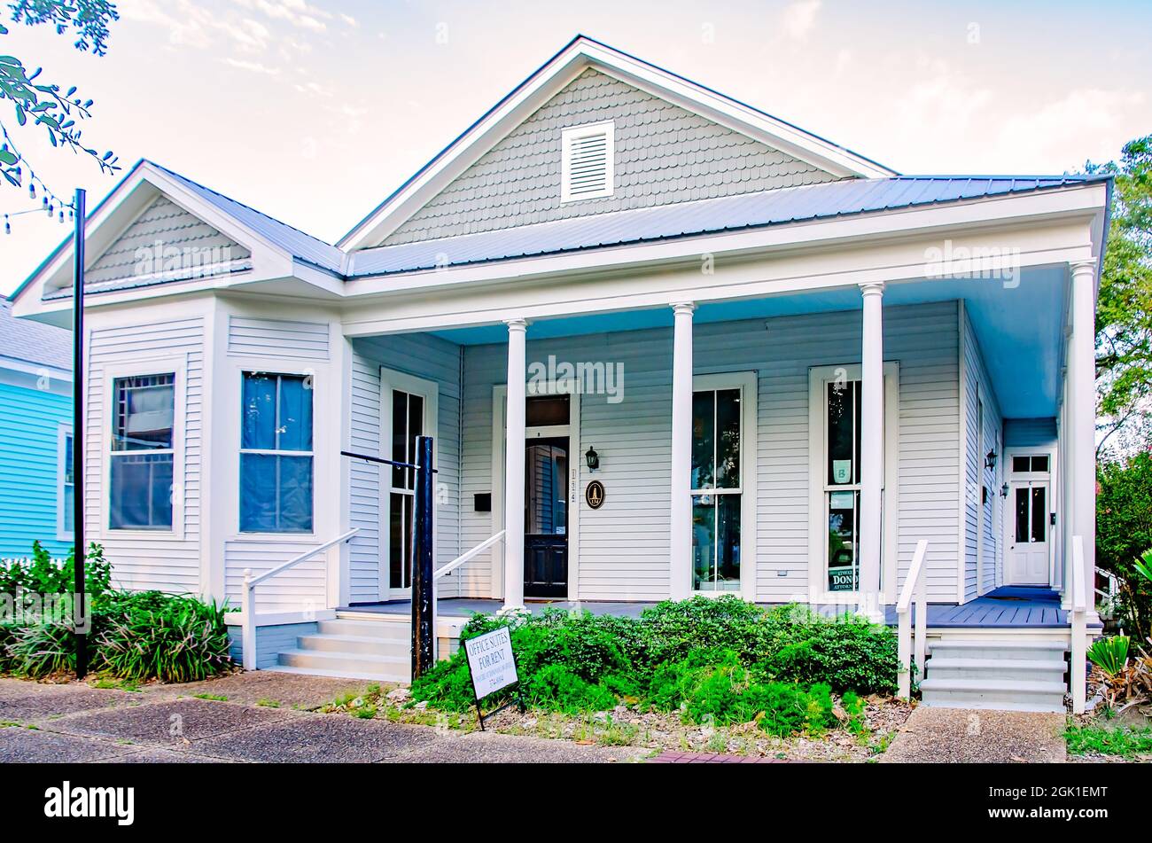 A  1910 Queen Anne house is pictured on Rue Magnolia, Sept. 5, 2021, in Biloxi, Mississippi. Stock Photo