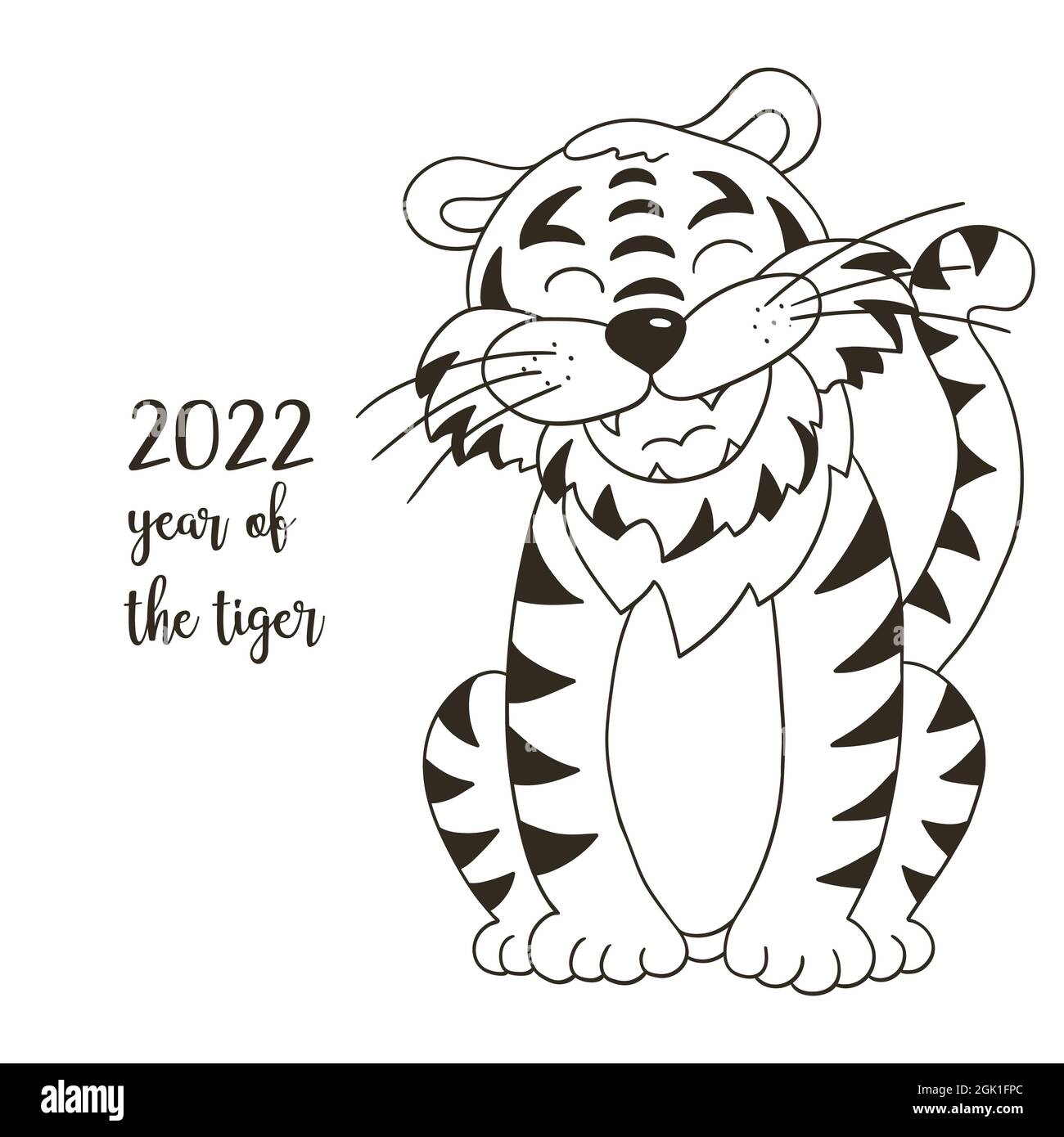 Symbol of 2022. Vector illustration with tiger in hand draw style. New