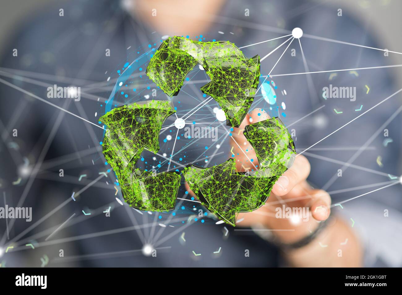 A person presenting the virtual projection of eco recycling icon Stock ...