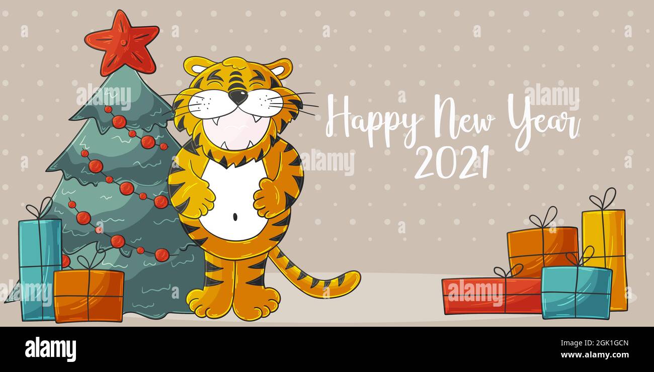 How Long To Christmas 2022 Astrological Symbol Of 2022. Long New Year Card In Hand-Draw Style.  Christmas Tree, Gifts, Tiger. Pastel Illustration For Postcards, Calendars,  Poster Stock Vector Image & Art - Alamy