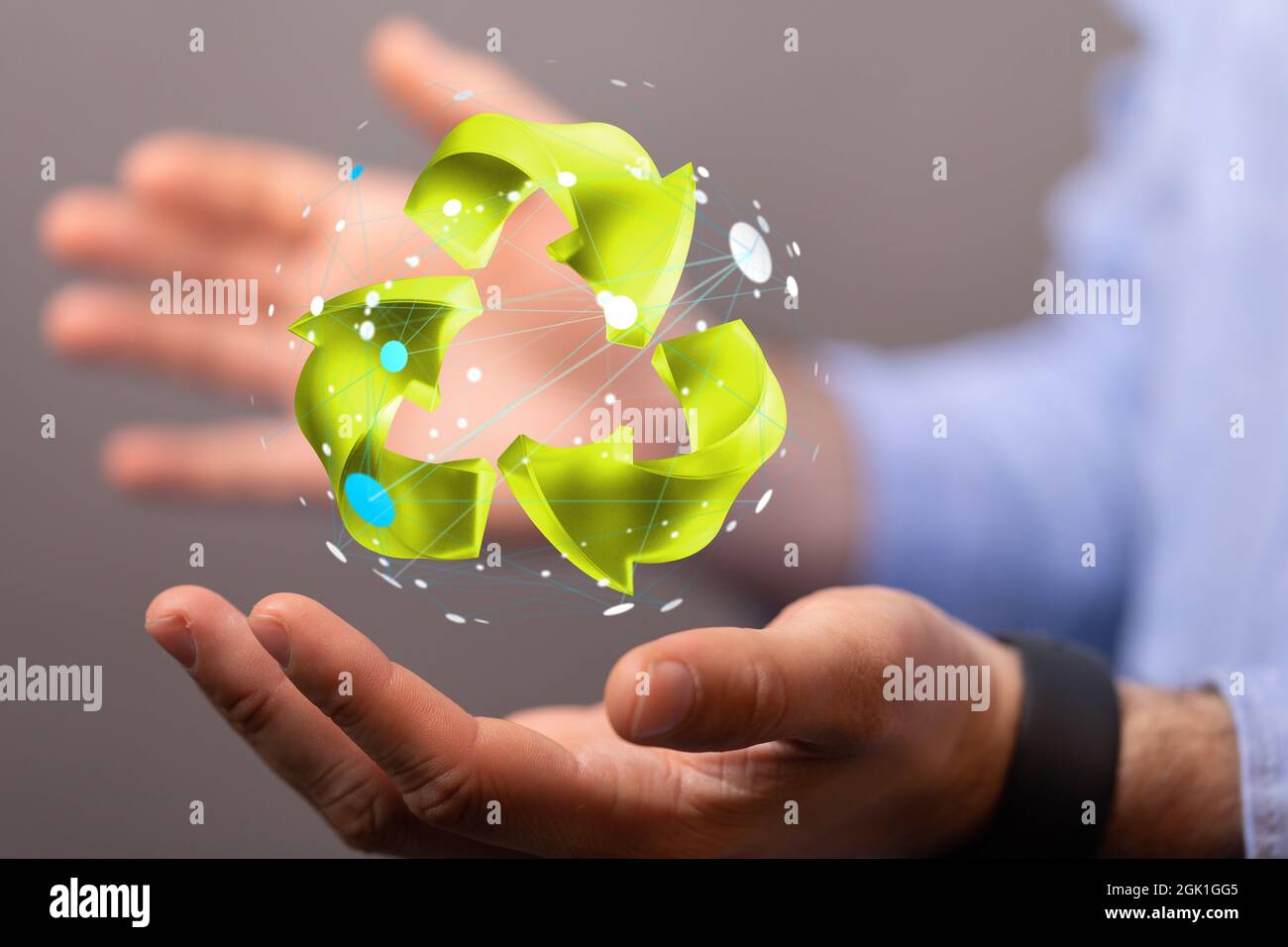 A person presenting the virtual projection of eco recycling icon Stock ...