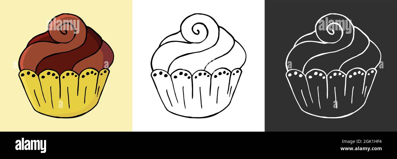 Icon set. Cupcake, muffin icons in hand draw style. Sweet pastries, cute multicolored set. Muffin Stock Vector