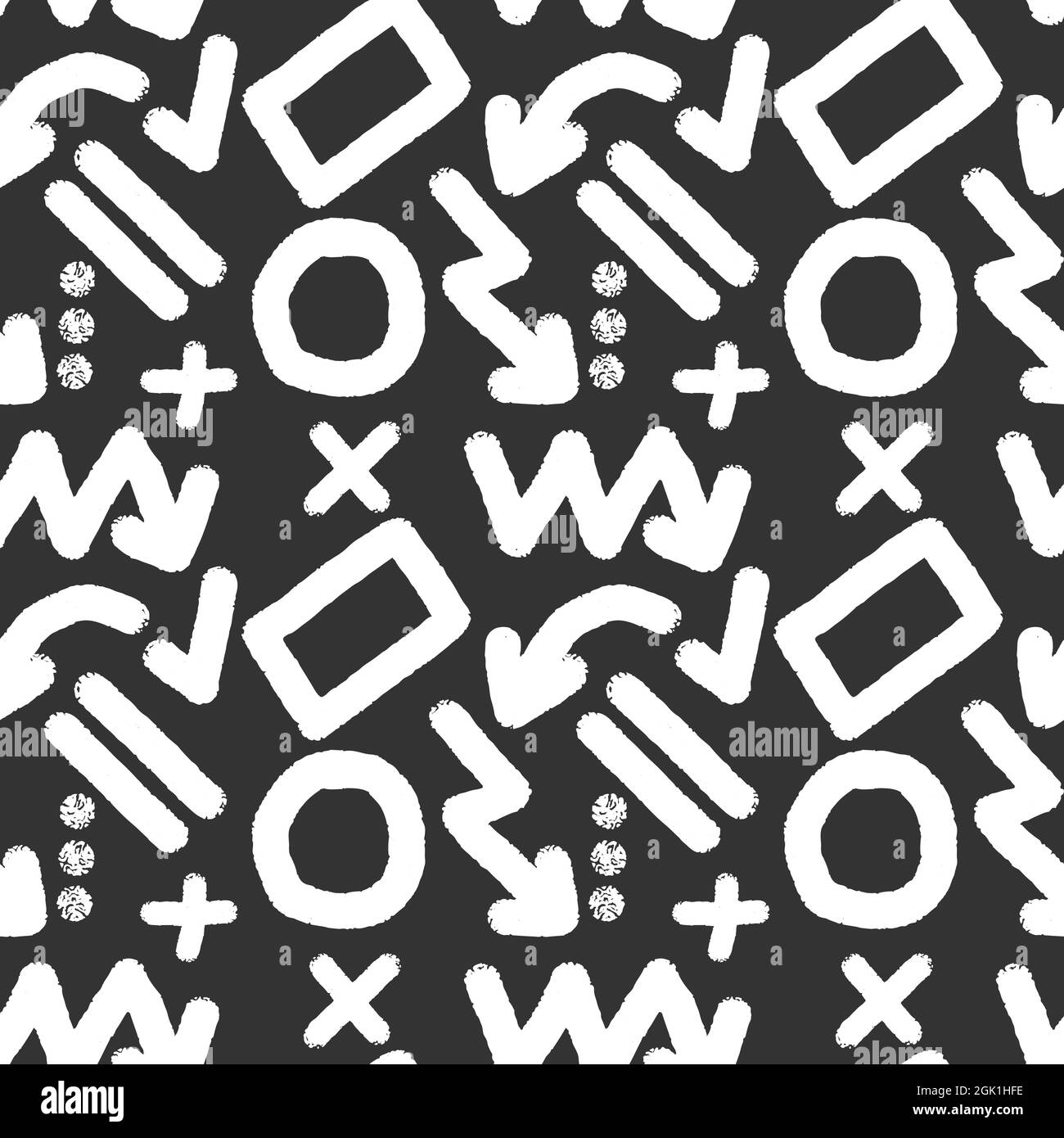 White marker elements seamless patern. Set of highlighter simbols, shapes and arrows vector illustration. Isolated on black background Stock Vector