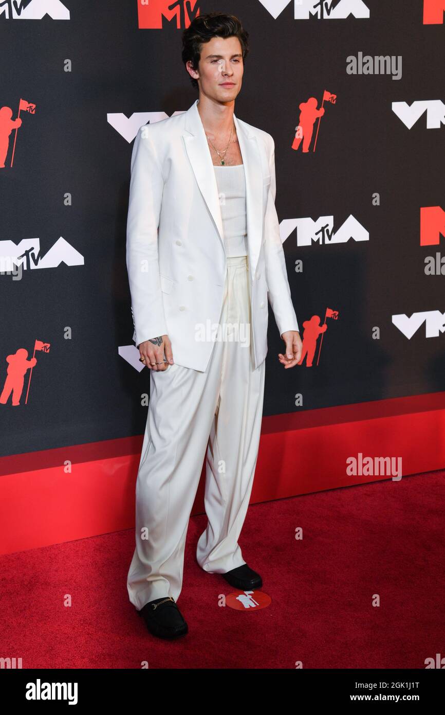 Shawn Mendes walking on the red carpet at the 2021 MTV Video Music