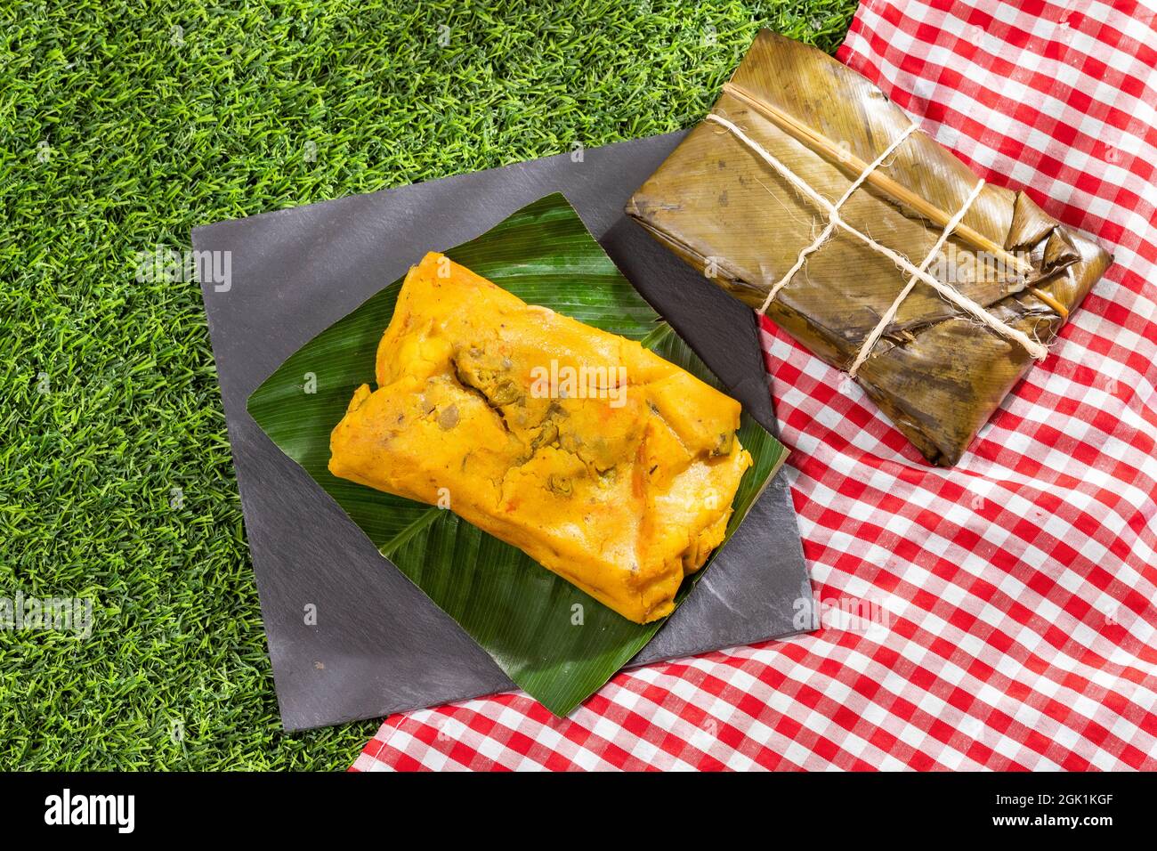 Tamale Typical Colombian Food Wrapped In Banana Leaves Stock Photo Alamy