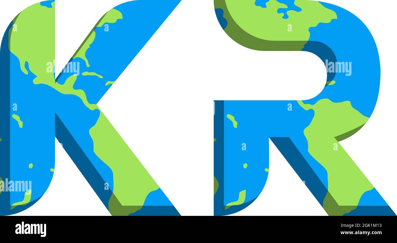 Initial KR logo design with World Map style, Logo business branding. Stock Vector