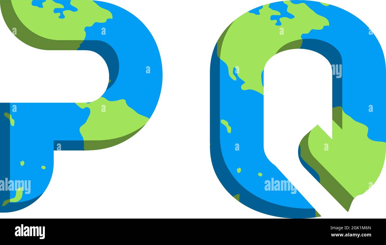 Initial PQ logo design with World Map style, Logo business branding. Stock Vector