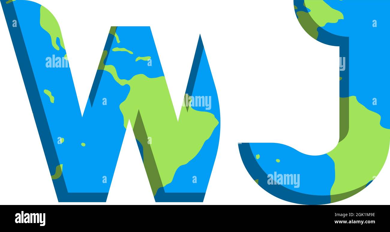 Initial WJ logo design with World Map style, Logo business branding. Stock Vector