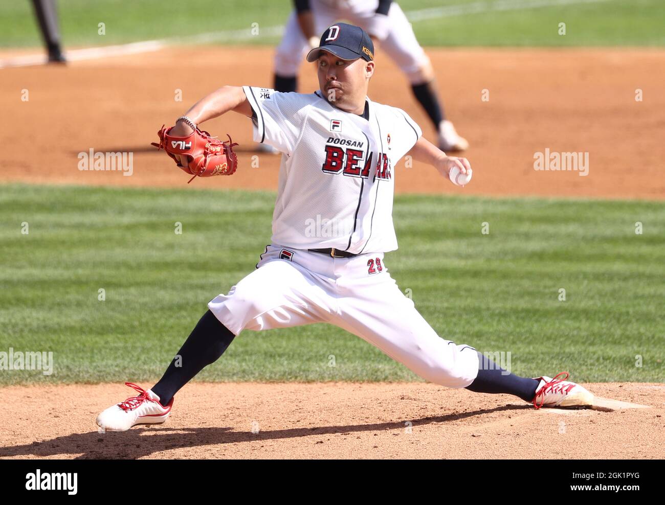 13th Sep, 2021. Doosan Bears' Yoo Hee-kwan Yoo Hee-kwan of the Doosan Bears  throws a pitch in the Korea Baseball Organization league during a regular  season game against the LG Twins at